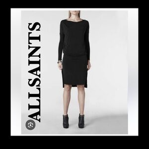 All Saints Black Sheath Cocktail Dress with Bateau Neckline